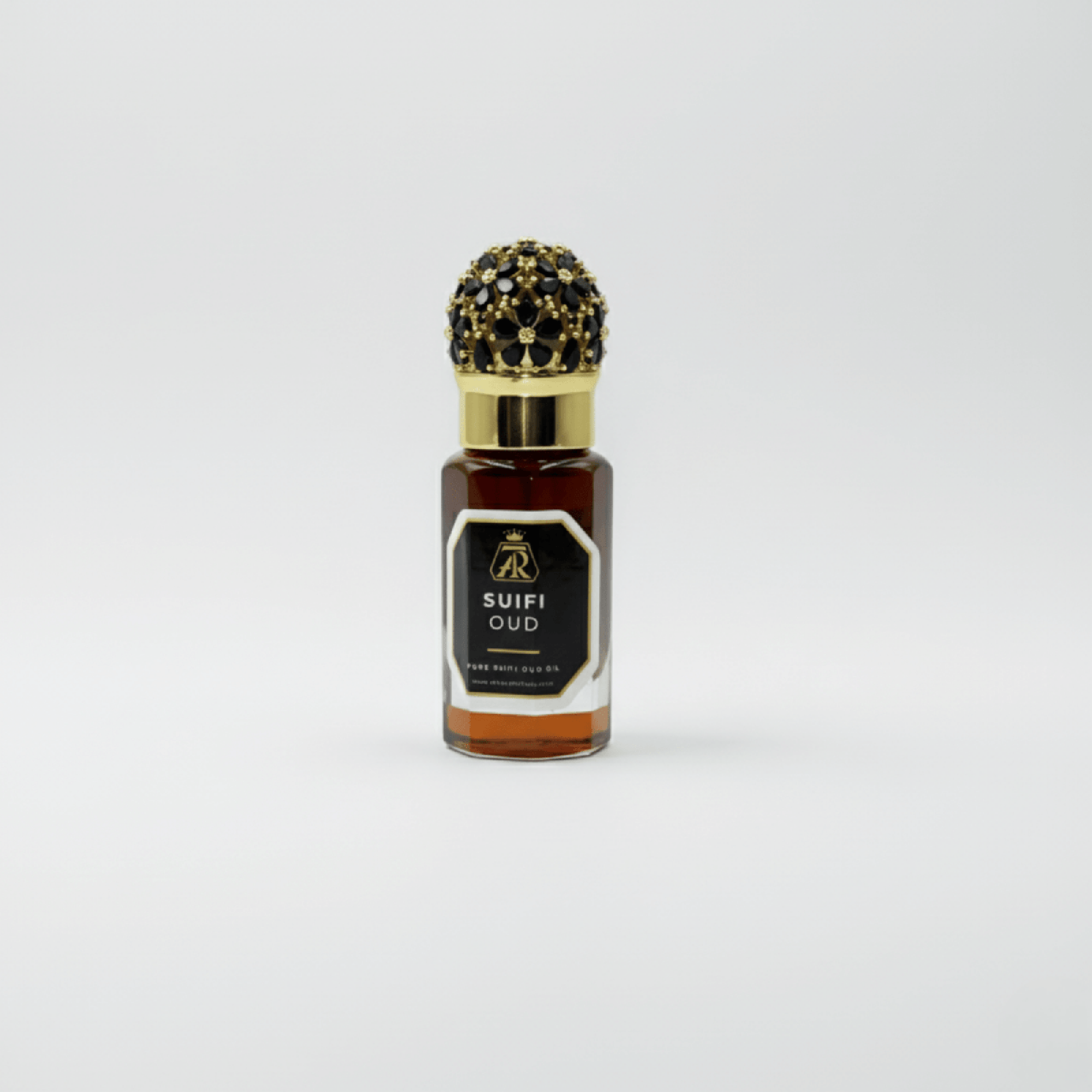 Bottle of Suifi Oud on a white background