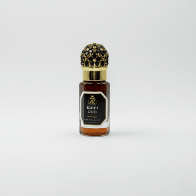 Bottle of Suifi Oud on a white background