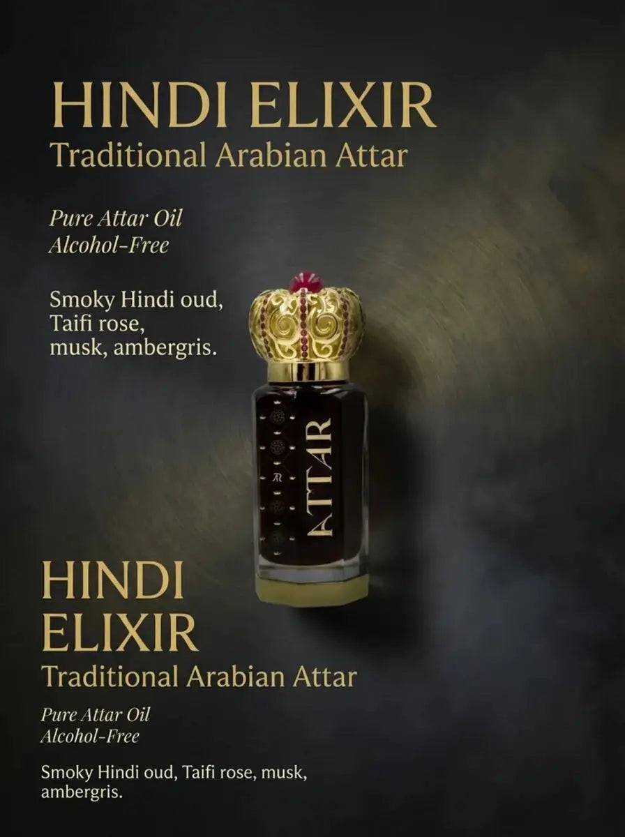 Hindi Elixir 30 Oud Hindi Traditional Arabian Attar pure alcohol-free oil bottle with crown cap