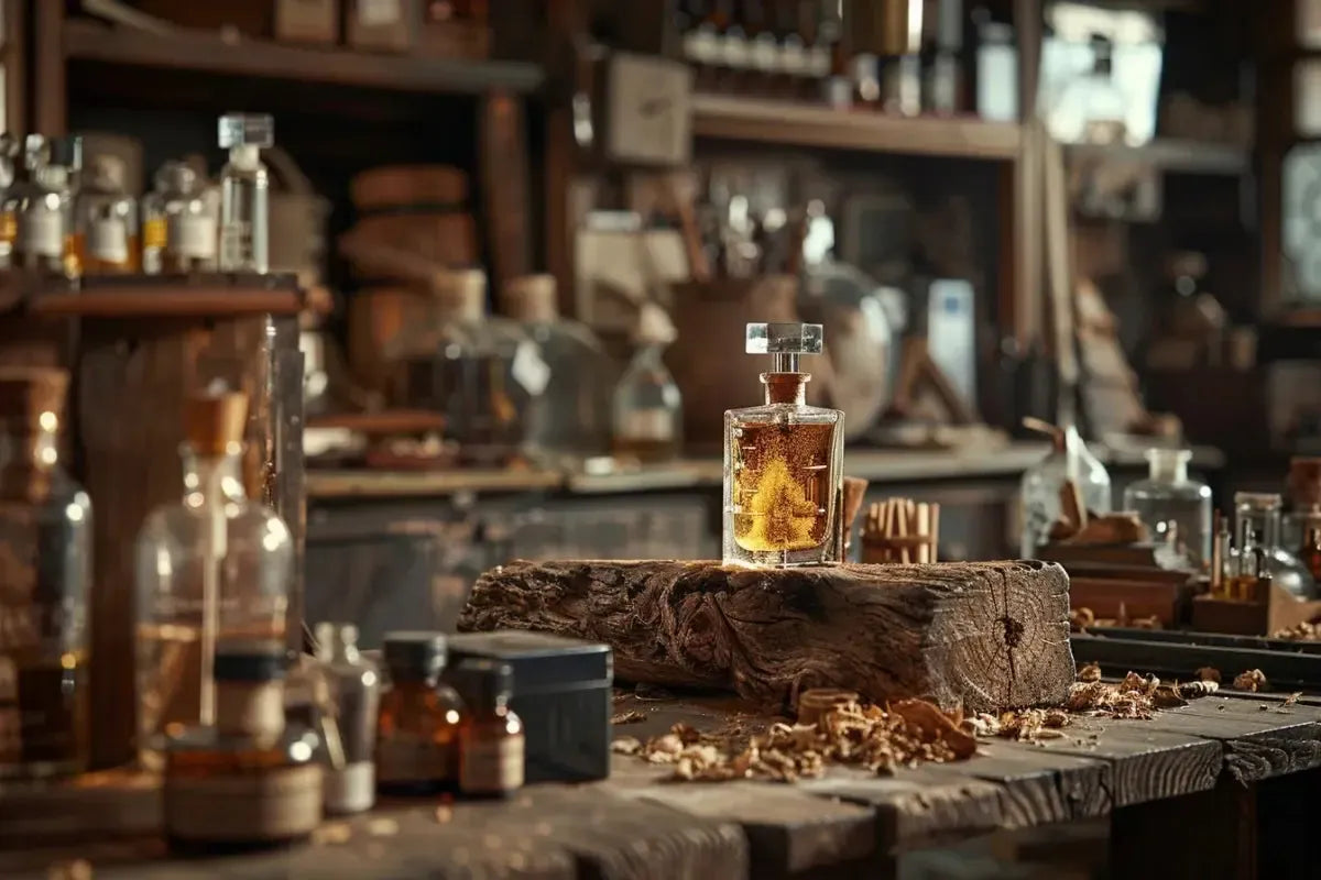 Oud wood in a perfumery laboratory